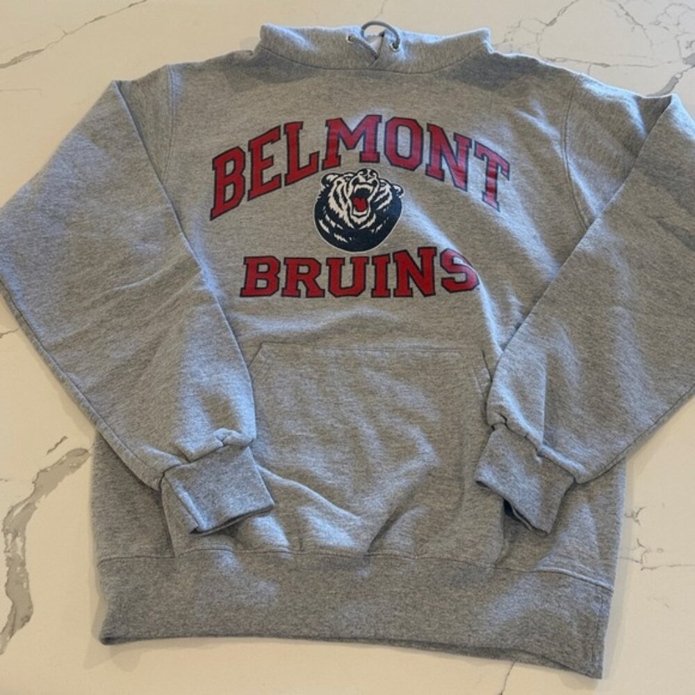 Champion Gray Hoodie with Red and Blue Logo - Belmont Bruins